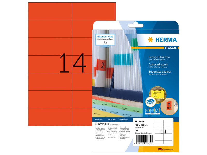 HERMA Etiquette universelle SPECIAL, 105 x 42,3 mm, rouge
