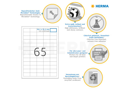 HERMA Etiquette universelle SPECIAL, 38,1 x 21,2 mm, blanc