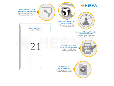 HERMA Etiquette universelle SPECIAL, 63,5 x 38,1 mm, blanc