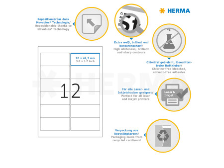 HERMA Etiquette universelle SPECIAL, 96 x 42,3 mm, blanc