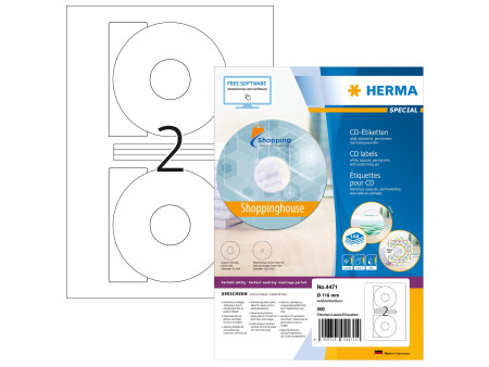 HERMA Etiquette SPECIAL pour CD/DVD, diamètre: 116 mm, blanc