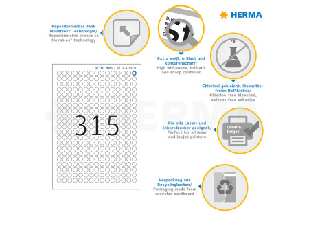 HERMA Etiquette universelle SPECIAL, diamètre: 10 mm, blanc