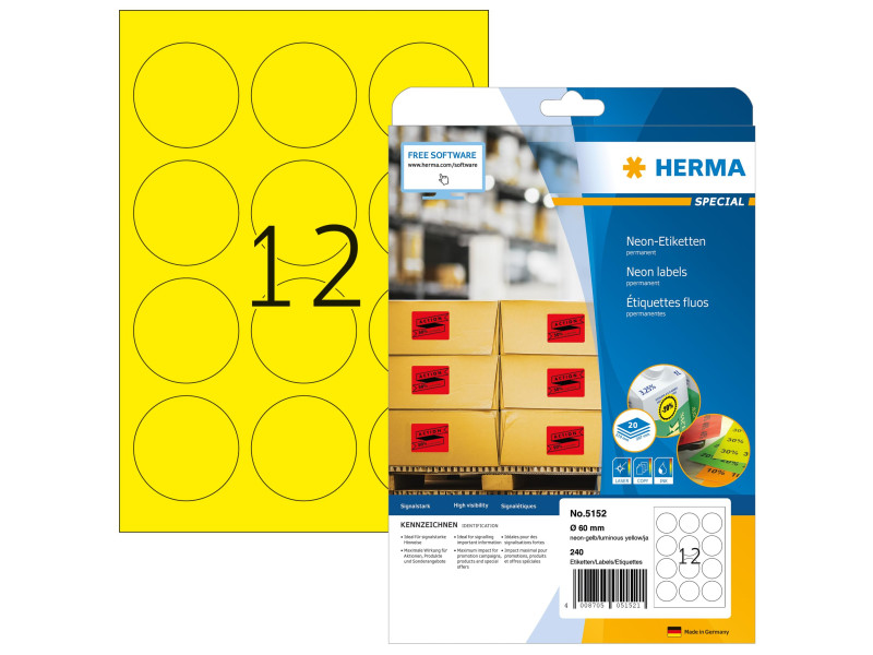 HERMA Etiquette universelle SPECIAL, rond, 60 mm, jaune fluo