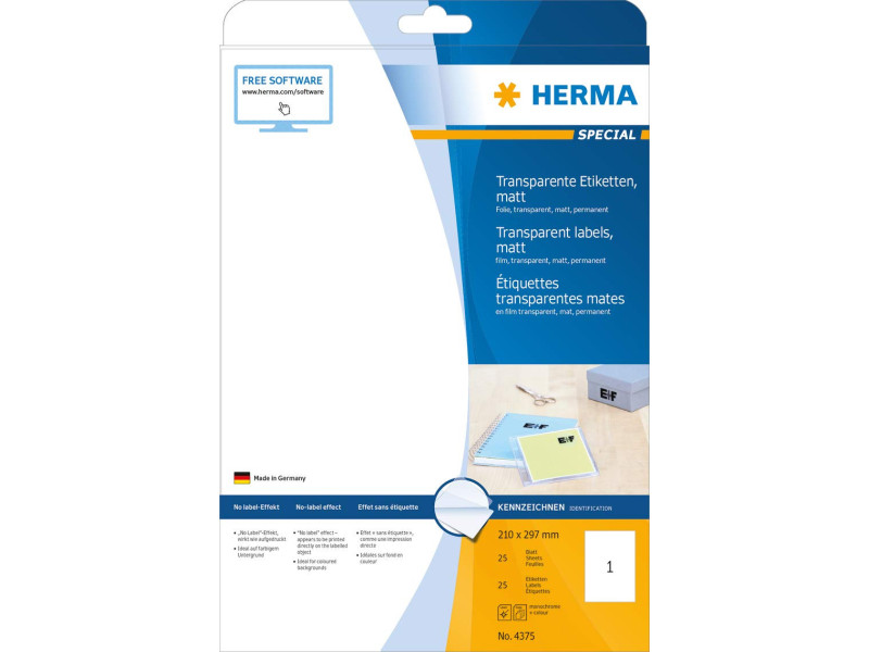 HERMA Étiquette en film SPECIAL, 210 x 297 mm, transparent