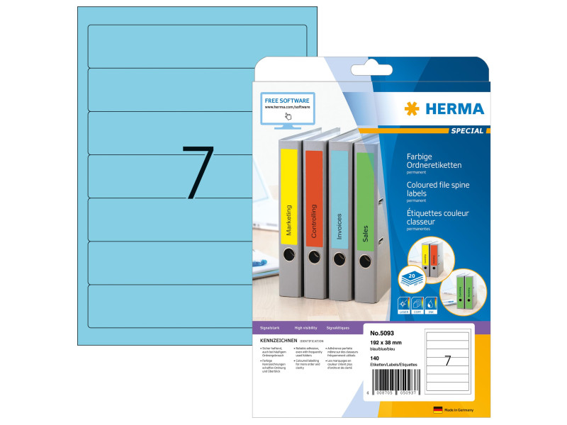 HERMA Etiquette pour classeur SPECIAL, 192 x 38 mm, bleu