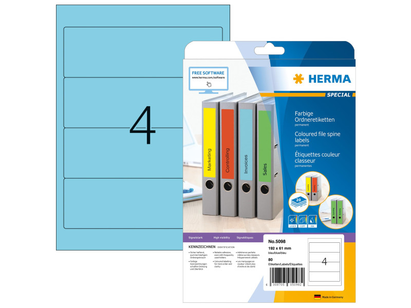 HERMA Etiquette dos de classeur SPECIAL, 192 x 61 mm, bleu