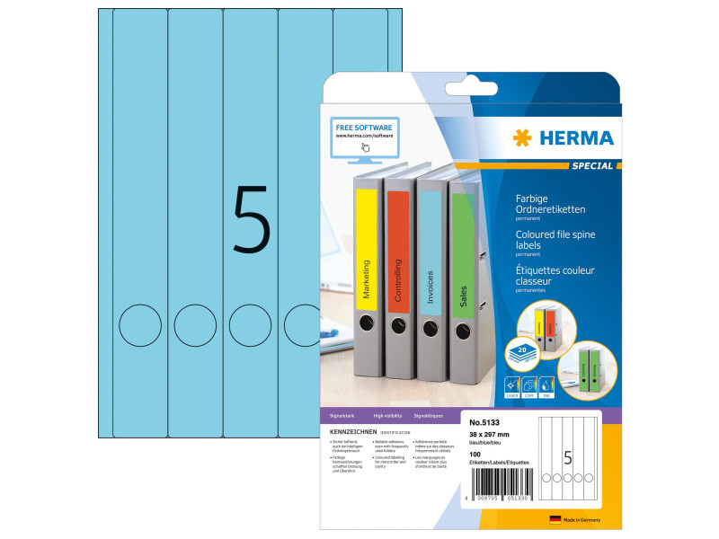 HERMA Etiquette dos de classeur SPECIAL, 38 x 297 mm, bleu