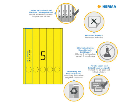 HERMA Etiquette dos de classeur SPECIAL, 38 x 297 mm, jaune