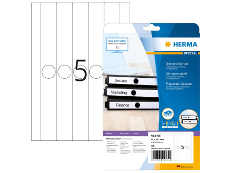 HERMA Etiquette dos de classeur SPECIAL, 34 x 297 mm, blanc