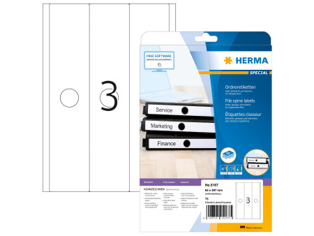 HERMA Etiquette dos de classeur SPECIAL, 63 x 297 mm, blanc