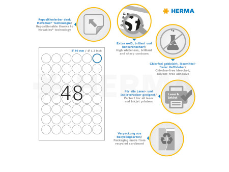 HERMA Etiquette universelle SPECIAL, diamètre: 30 mm, blanc