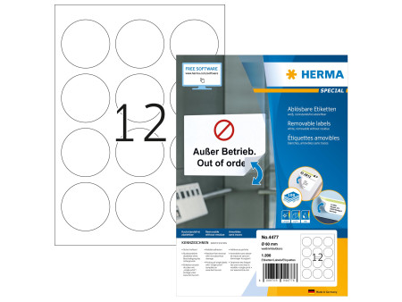HERMA Etiquette universelle SPECIAL, diamètre: 60 mm, blanc
