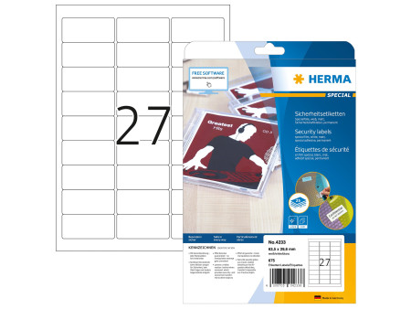 HERMA Etiquette de sécurité SPECIAL, 63,5 x 29,6 mm, blanc