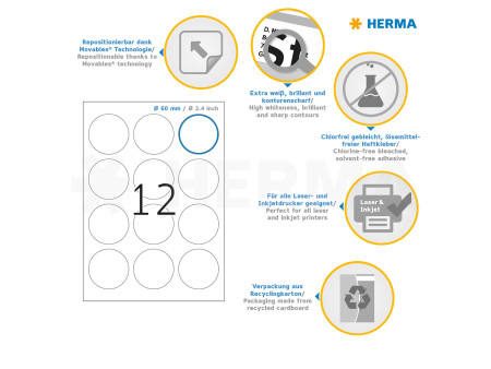 HERMA Etiquette universelle SPECIAL, diamètre: 60 mm, blanc