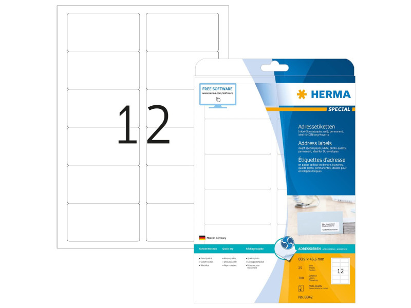 HERMA Etiquette InkPrint SPECIAL, 88,9 x 46,6 mm, blanc