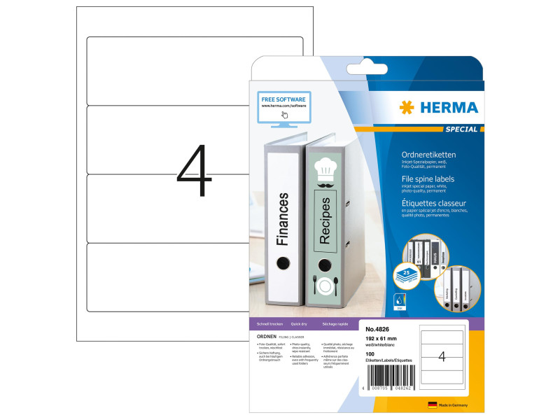 HERMA Etiquette dos de classeur SPECIAL, 192 x 61 mm, blanc