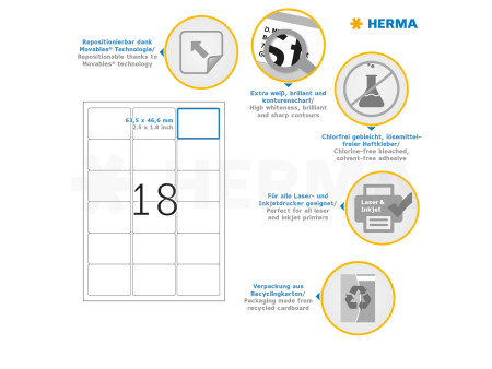 HERMA Etiquette universelle SPECIAL, 63,5 x 46,6 mm, blanc