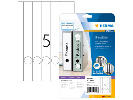 HERMA Etiquette dos de classeur SPECIAL, 297 x 34 mm, blanc