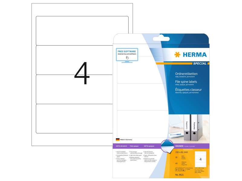 HERMA Etiquette dos de classeur SPECIAL, 192 x 61 mm, blanc
