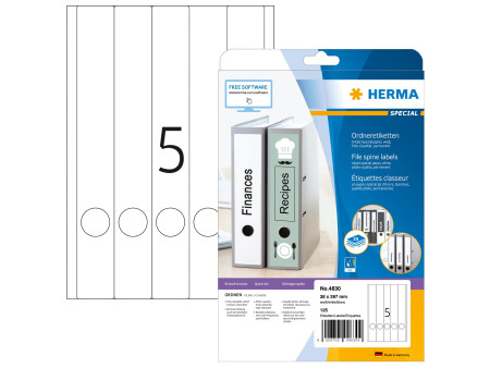 HERMA Etiquette dos de classeur SPECIAL, 38 x 297 mm, blanc