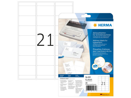 HERMA Etiquette d'adresse, 67 x 38 mm, coins arrondis, blanc