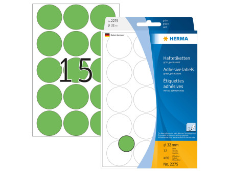 HERMA Pastille adhésive, diamètre: 32 mm, vert