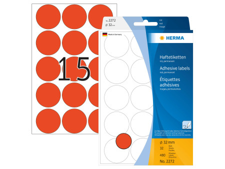 HERMA Pastille adhésive, diamètre: 32 mm, rouge