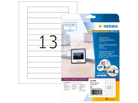 HERMA Etiquette pour cassettes vidéo SPECIAL, 147,3 x 20 mm