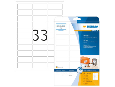 HERMA Etiquette jet d'encre SPECIAL, 63,5 x 25,4 mm, blanc