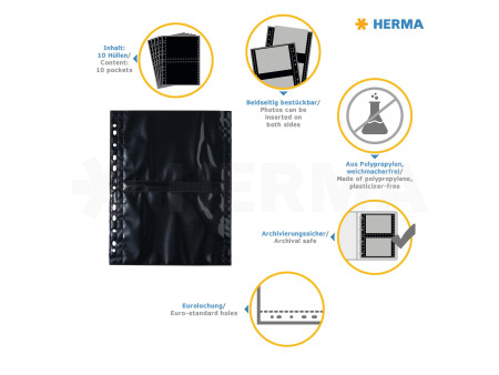 HERMA Pochettes transparentes A4 Fotophan, pour photos 13x18