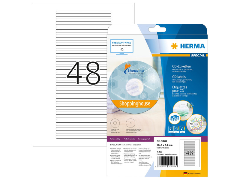 HERMA Etiquette pour étuis de CD SPECIAL, 114,3 x 5,5 mm