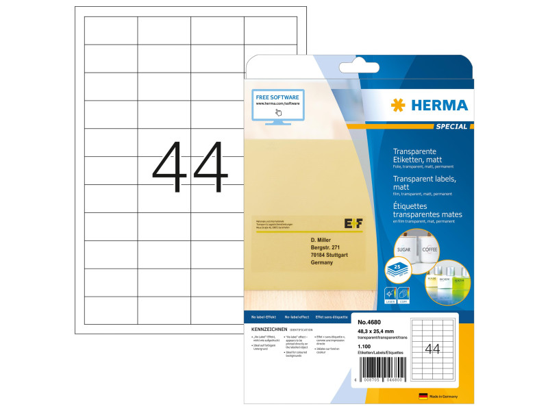 HERMA Étiquette en film SPECIAL, 48,3 x 25,4 mm, transparent