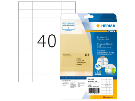 HERMA Étiquette en film SPECIAL, 52,5 x 29,7 mm, transparent