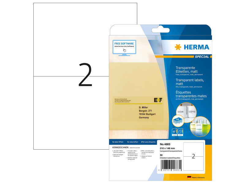 HERMA Étiquette en film SPECIAL, 210 x 148 mm, transparent