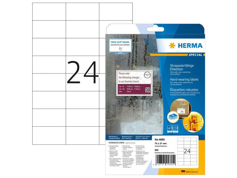 HERMA Étiquette en film SPECIAL, 70 x 37 mm, blanc