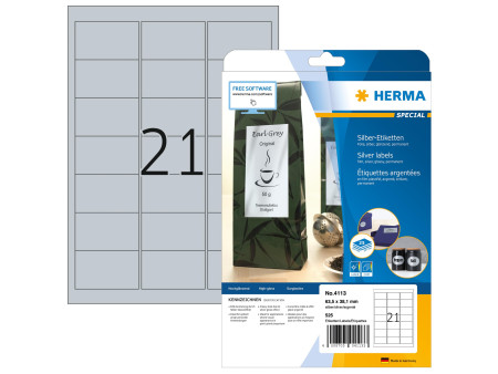 HERMA Etiquette en film SPECIAL, 63,5 x 38,1 mm, argent