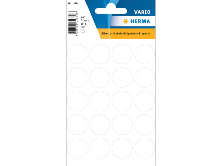 HERMA Pastille adhésive, diamètre: 19 mm, blanc