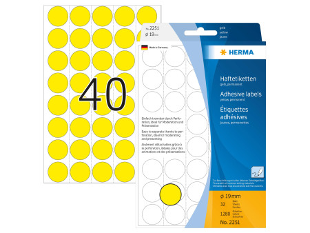 HERMA Pastille adhésive, diamètre: 19 mm, jaune