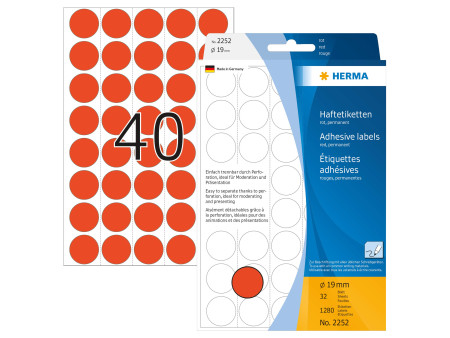 HERMA Pastille adhésive, diamètre: 19 mm, rouge