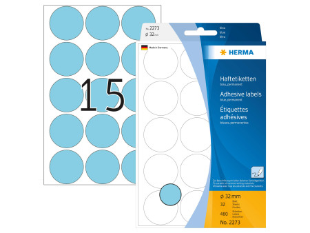 HERMA Pastille adhésive, diamètre: 32 mm, bleu