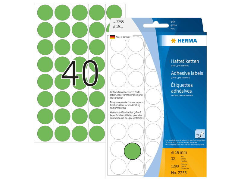 HERMA Pastille adhésive, diamètre: 19 mm, vert