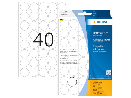 HERMA Pastille adhésive, diamètre: 19 mm, blanc