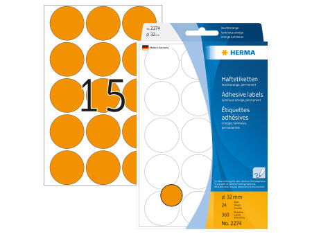 HERMA Pastille adhésive, diamètre: 32 mm, orange fluo