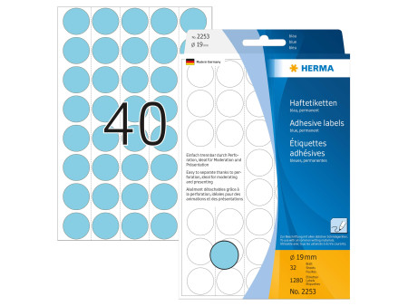 HERMA Pastille adhésive, diamètre: 19 mm, bleu