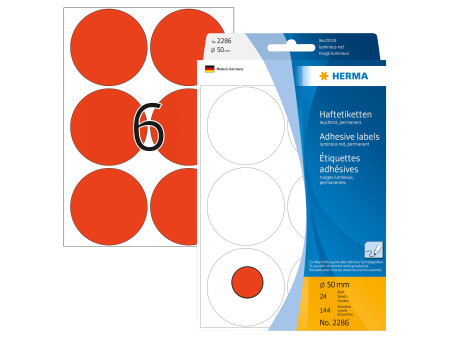 HERMA Pastille adhésive, diamètre: 50 mm, rouge fluo