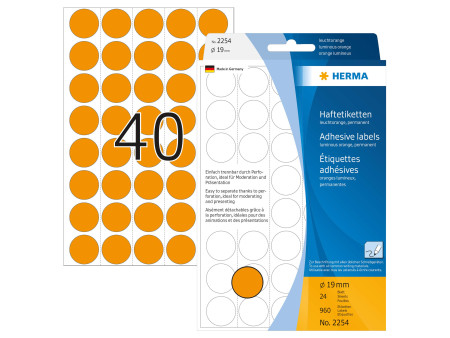 HERMA Pastille adhésive, diamètre: 19 mm, orange fluo