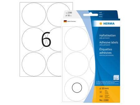 HERMA Pastille adhésive, diamètre: 50 mm, blanc