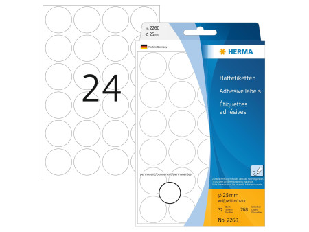 HERMA Pastille adhésive, diamètre: 25 mm, blanc
