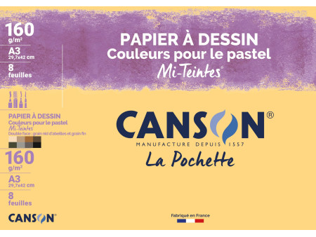 CANSON Papier dessin Mi-Teintes, A3, couleurs pastel