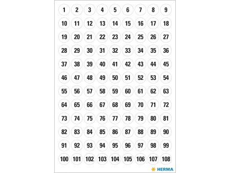 HERMA stickers chiffres 1-540, diamètre: 8 mm, blanc